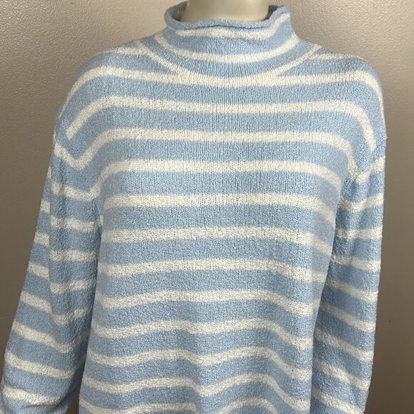women’s J. Crew stripped blue cotton sweater cozy light weight mock neck XL SOFT - Picture 5 of 9